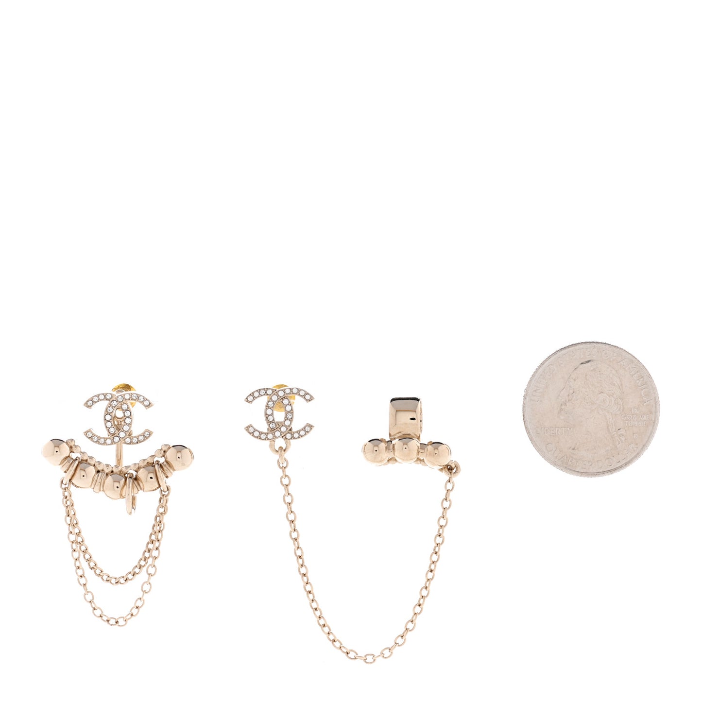 Metal Crystal CC Chain Cuff Earrings Gold
