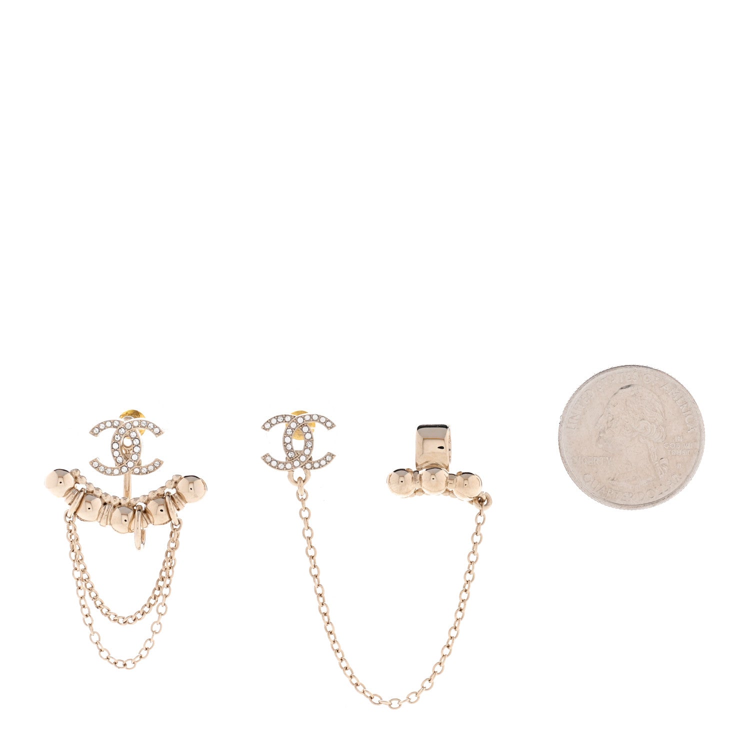 Chanel Metal Crystal CC Chain Cuff Earrings Gold 2 of 5
