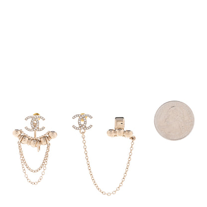 Chanel Metal Crystal CC Chain Cuff Earrings Gold 2 of 5