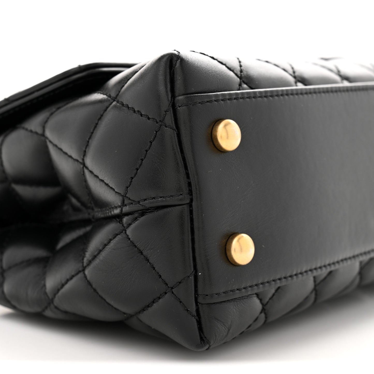 Calfskin Quilted Mini Logo Coco Handle Flap Black