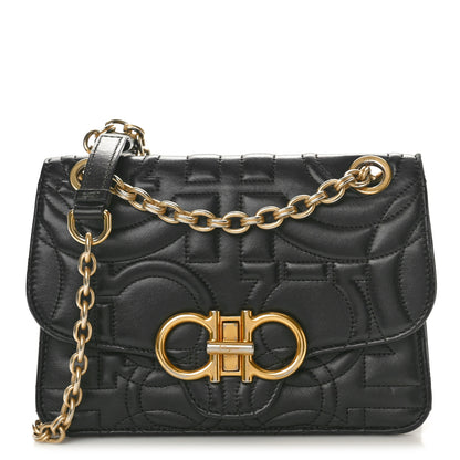 Salvatore Ferragamo Calfskin Quilted Gancini Flap Bag Black 1 of 9