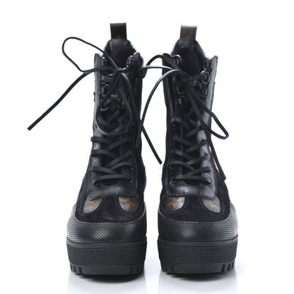 Louis Vuitton Suede Calfskin Monogram LV Black Heart Laureate Platform Desert Boots 37 Black 2 of 6