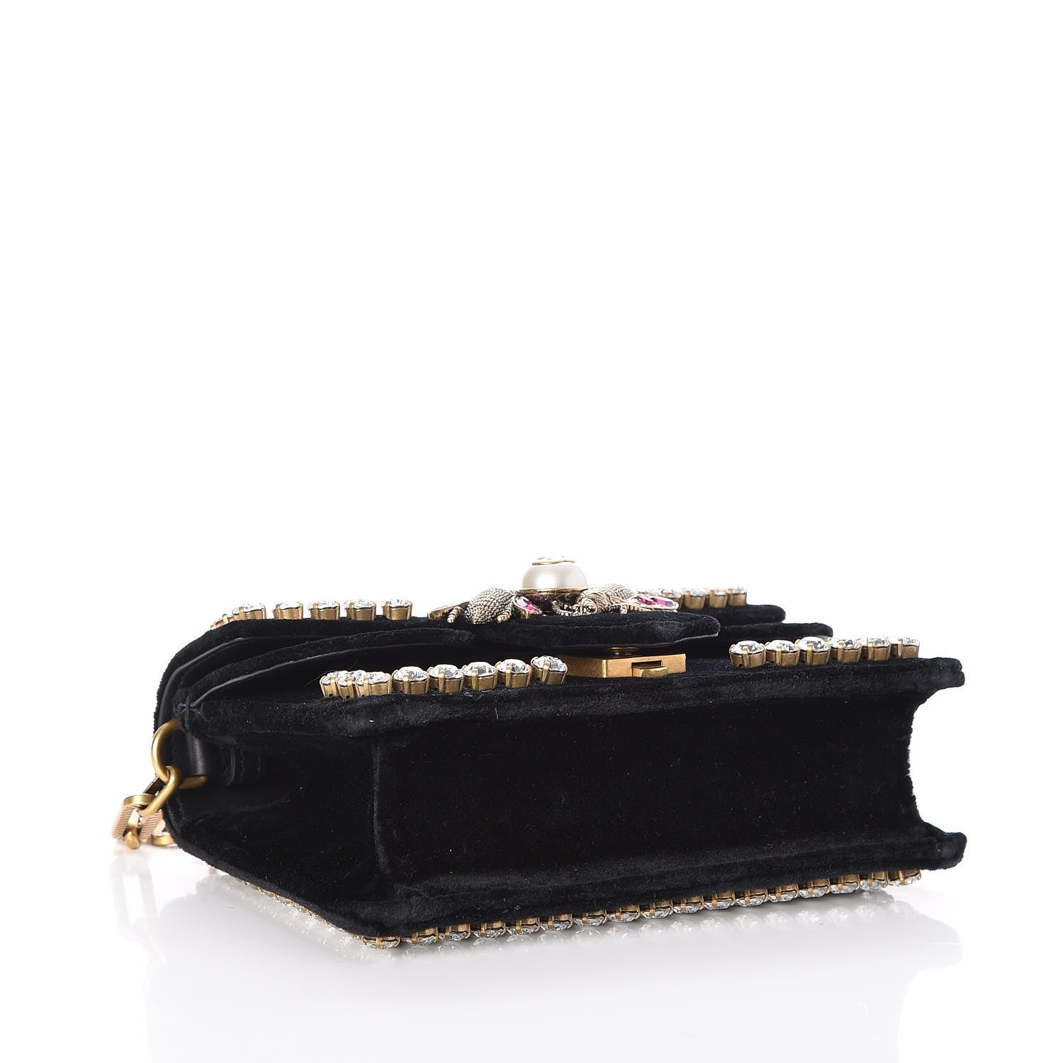 Gucci Velvet Crystal Mini Bee Broadway Shoulder Bag Black 4 of 8