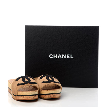 Chanel Suede Cork Mule Sandal 36 Beige Black 11 of 11