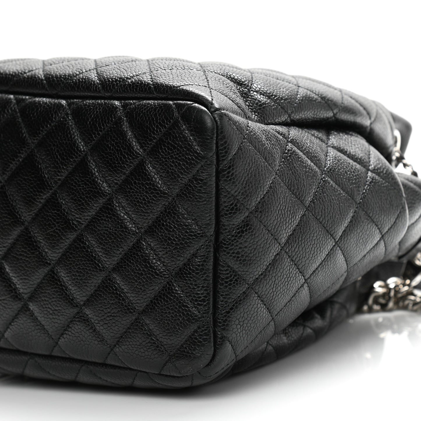 Caviar Flat Quilted CC Chain Bucket Drawstring Bag Black