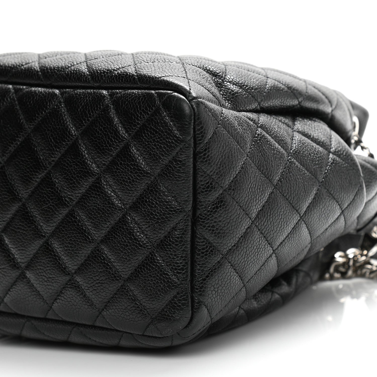 Chanel Caviar Flat Quilted CC Chain Bucket Drawstring Bag Black 10 of 12