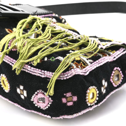 Fendi Satin Beaded Baguette Black Multicolor 10 of 11
