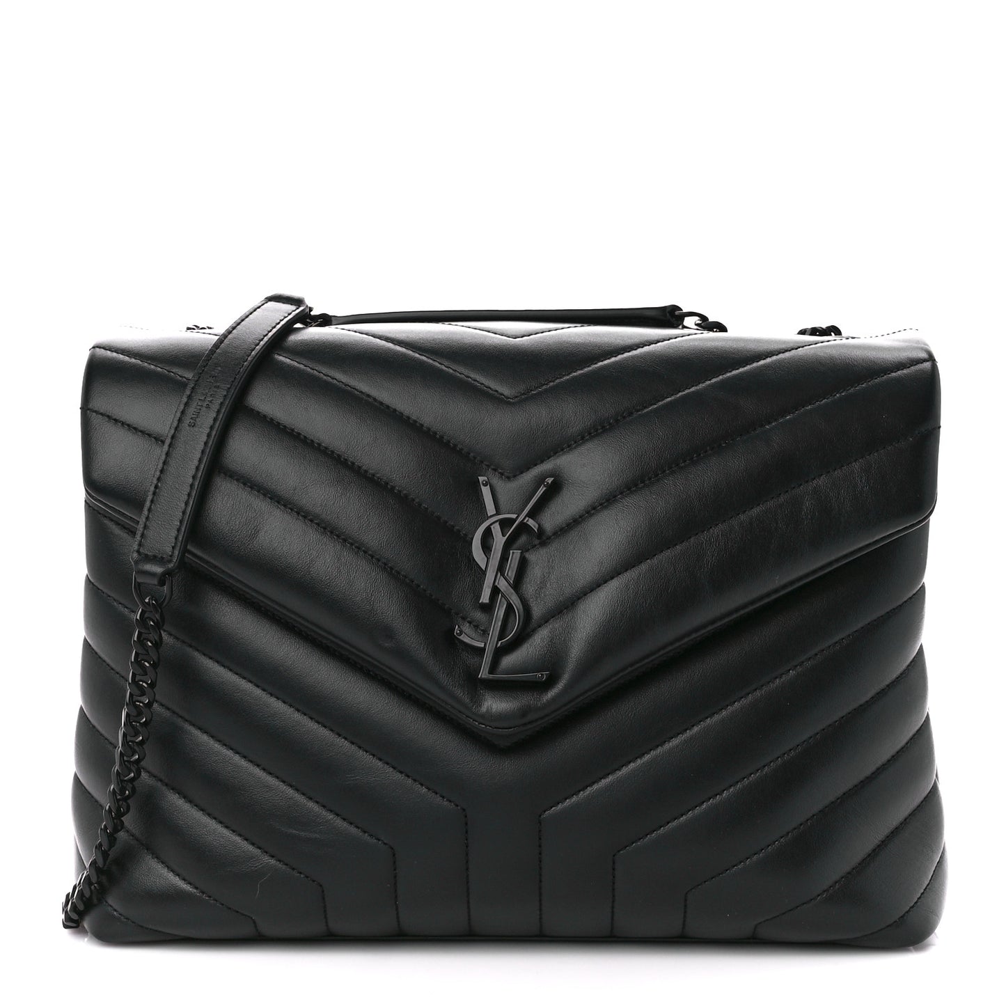 Calfskin Y Quilted Monogram Monochrome Medium Loulou Chain Satchel Black
