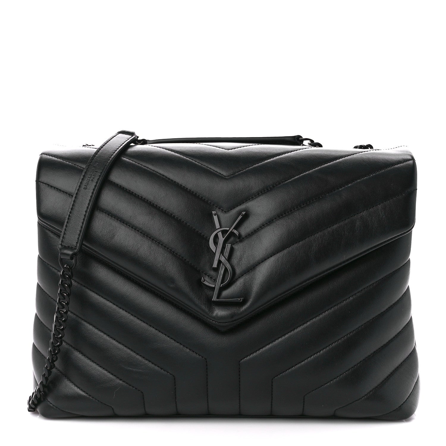 Saint Laurent Calfskin Y Quilted Monogram Monochrome Medium Loulou Chain Satchel Black 1 of 12