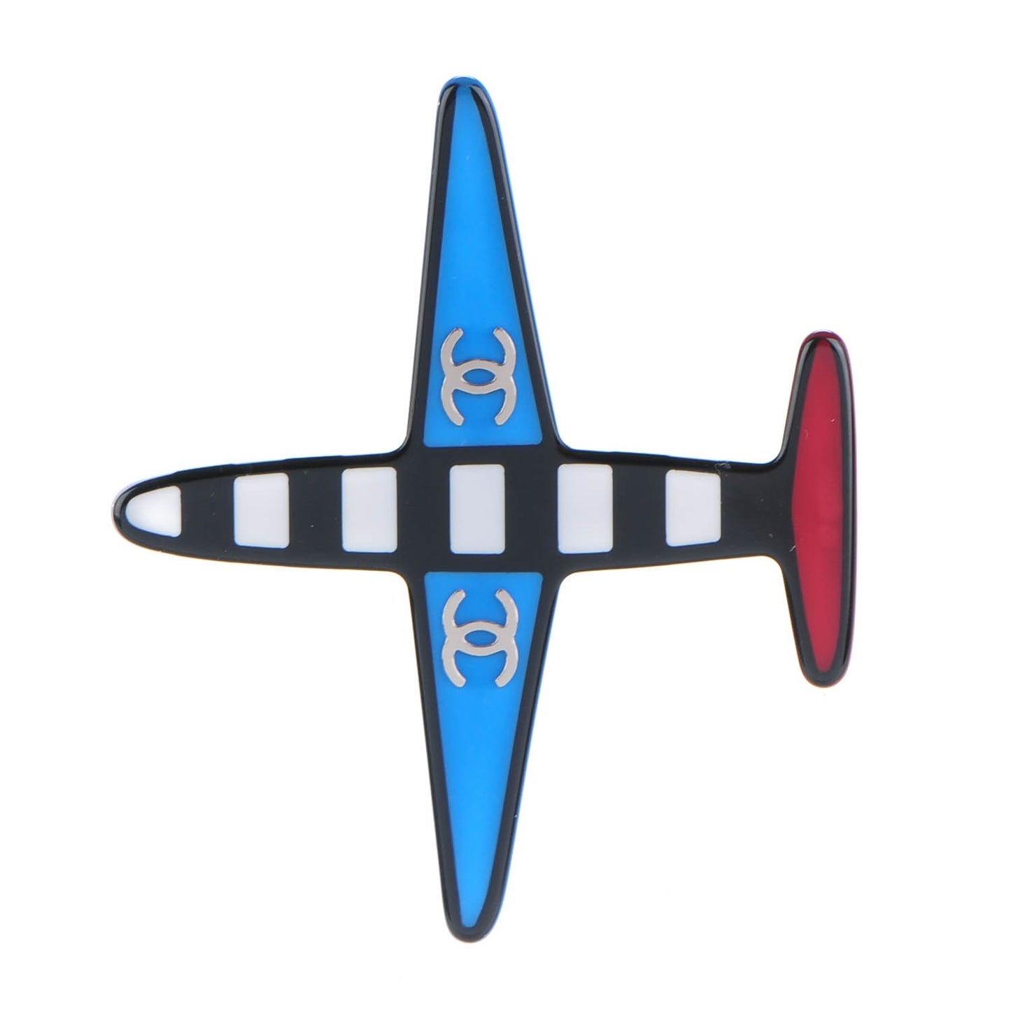 Resin Striped CC Airplane Brooch Blue Red