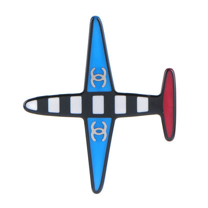Chanel Resin Striped CC Airplane Brooch Blue Red 1 of 5