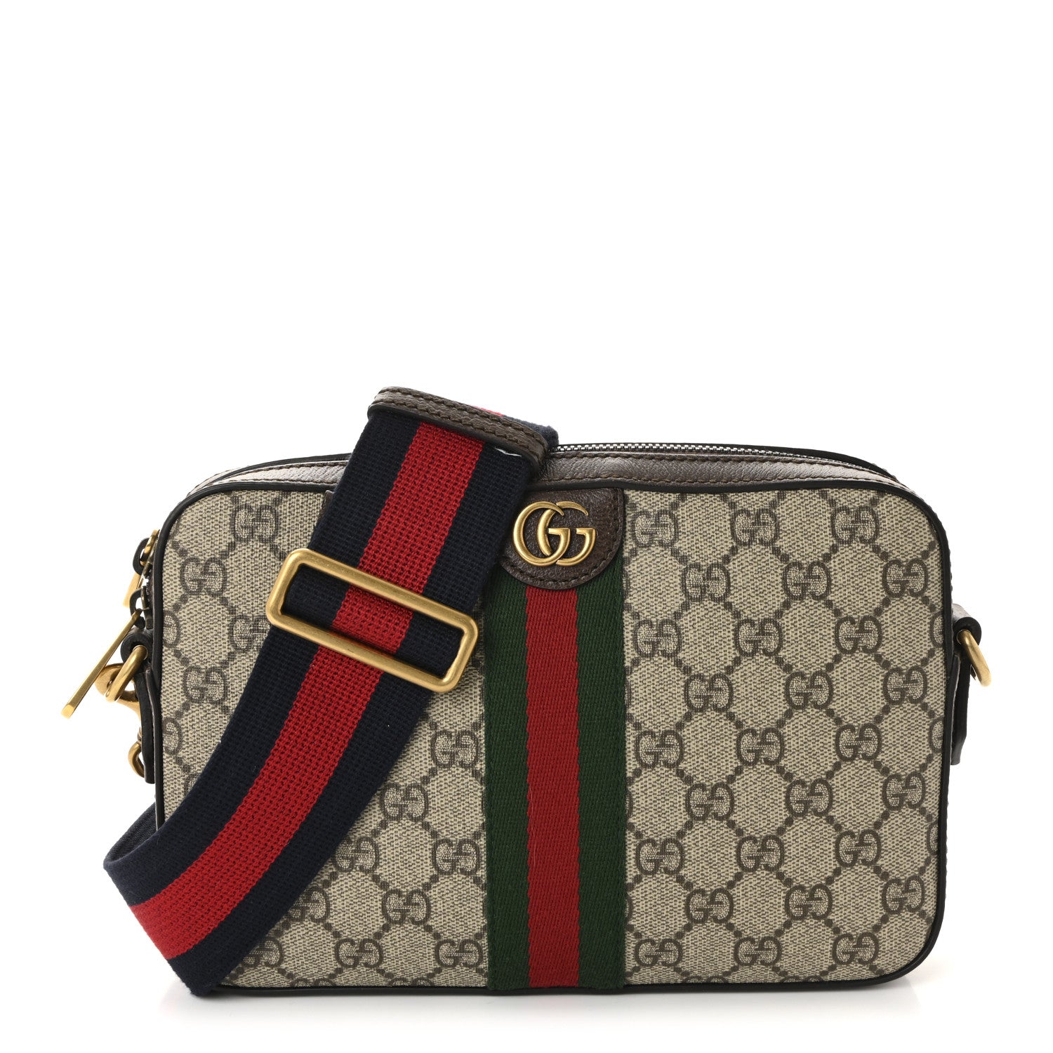 Gucci GG Supreme Monogram Textured Dollar Calfskin Web Ophidia Wristlet Shoulder Bag Beige Ebony New Acero 1 of 10