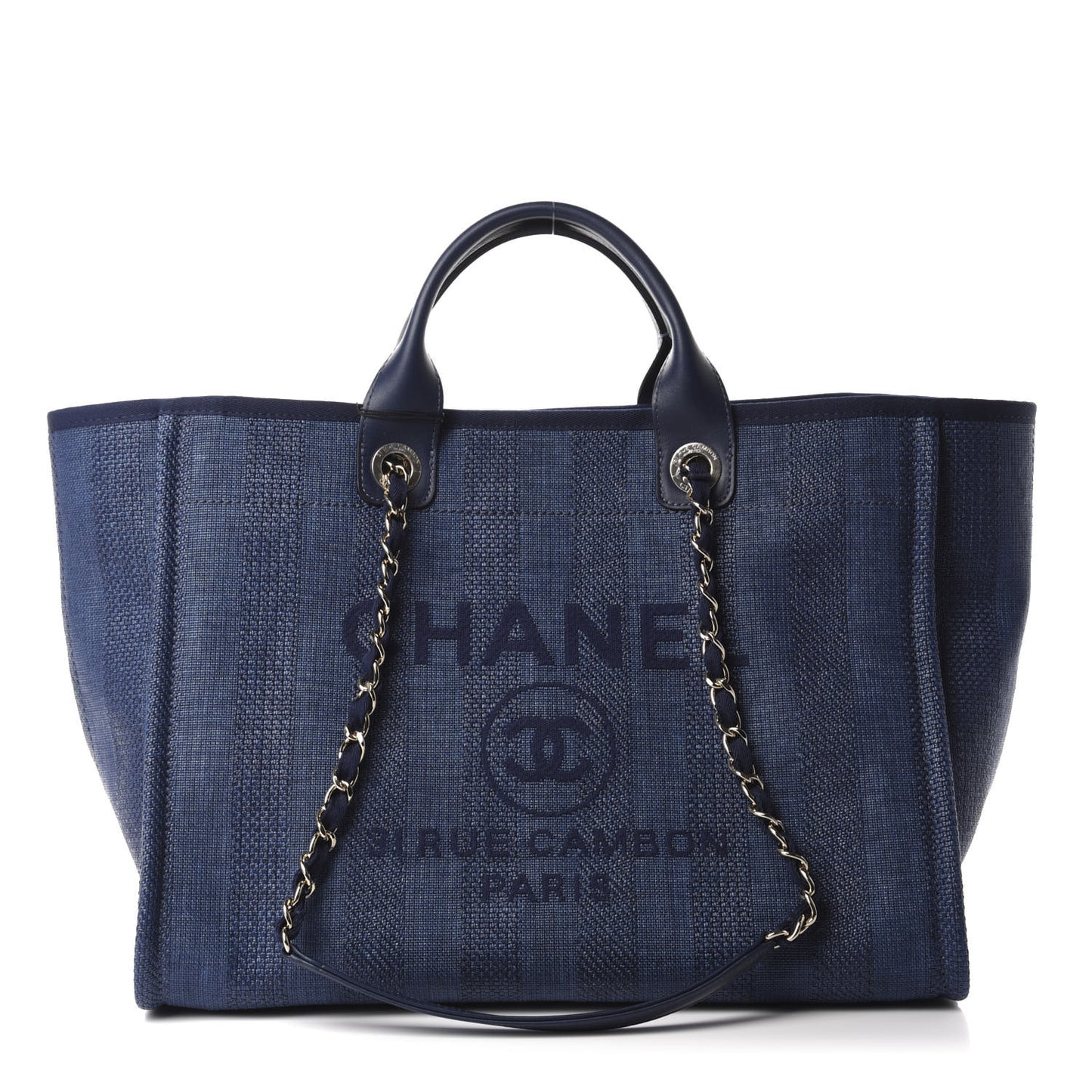 Mixed Fibers Striped Medium Deauville Tote Navy Blue
