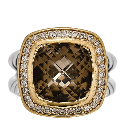 David Yurman Sterling Silver 18K Yellow Gold Diamond Smoky Quartz 11mm Albion Ring 49 4.75 1 of 5
