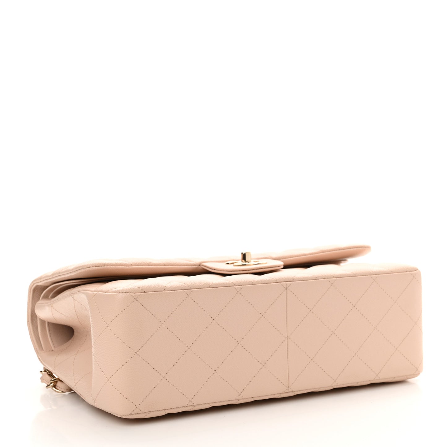 Caviar Quilted Jumbo Double Flap Light Beige