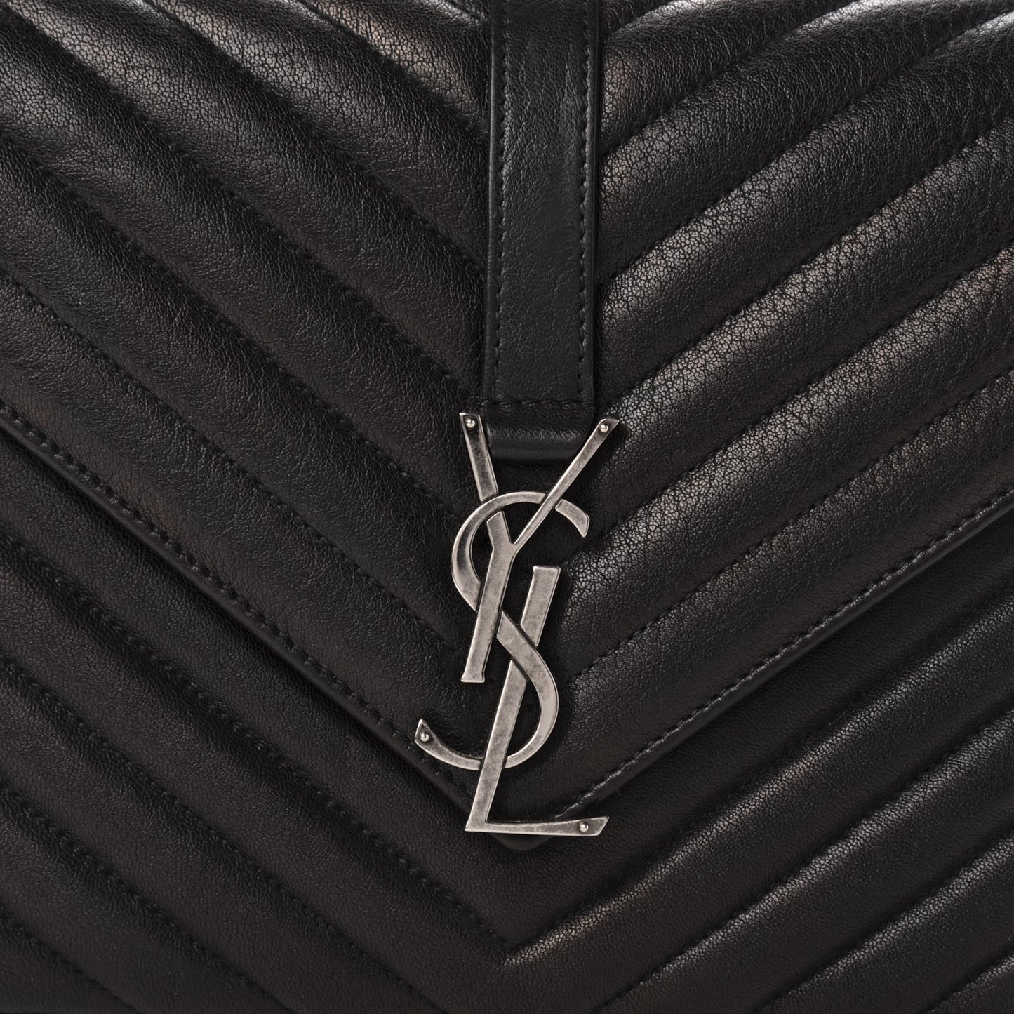 Sheepskin Matelasse Chevron Monogram Medium College Bag Black