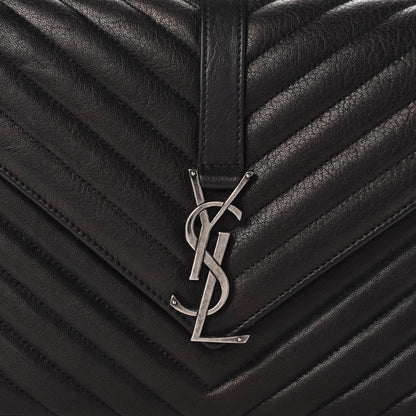 Saint Laurent Sheepskin Matelasse Chevron Monogram Medium College Bag Black 13 of 14