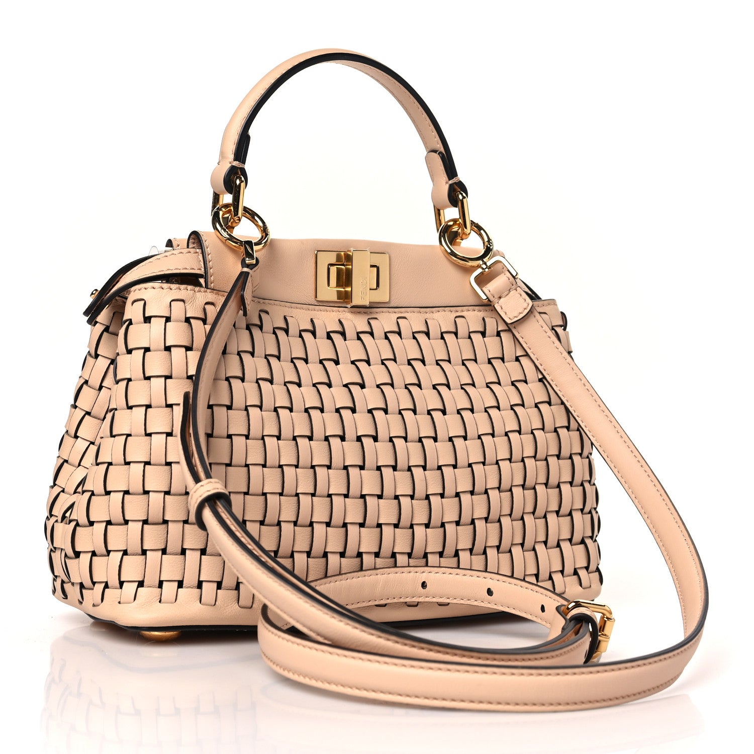 Fendi Vitello Grace Intreccio Mini Peekaboo Iconic Satchel Light Rose 3 of 9
