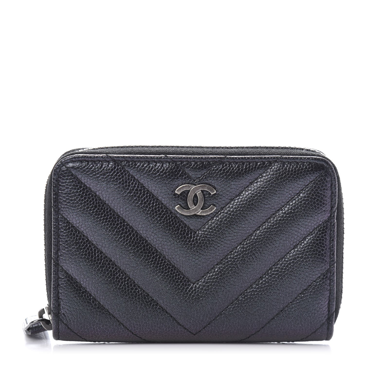 Chanel Iridescent Caviar Chevron Quilted Zip Around Coin Purse Black 1 of 10