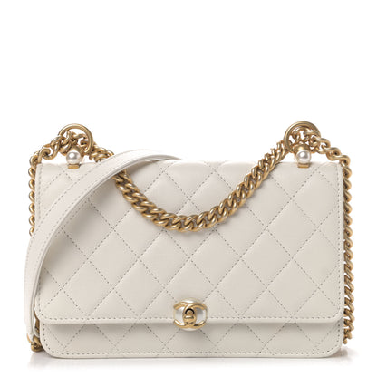 Chanel Calfskin Quilted Pearl CC Wallet On Chain WOC White 1 of 6