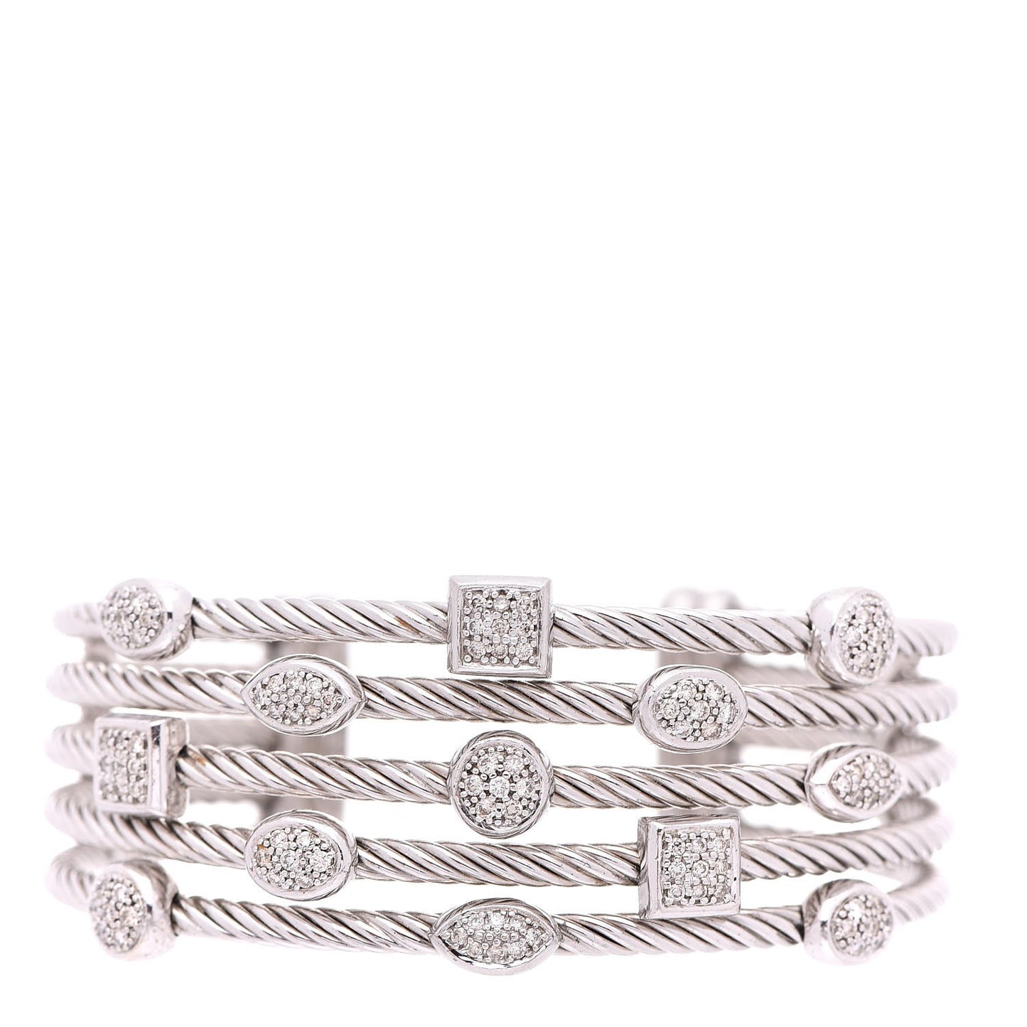 Sterling Silver Diamond Five Row Confetti Cuff Bracelet