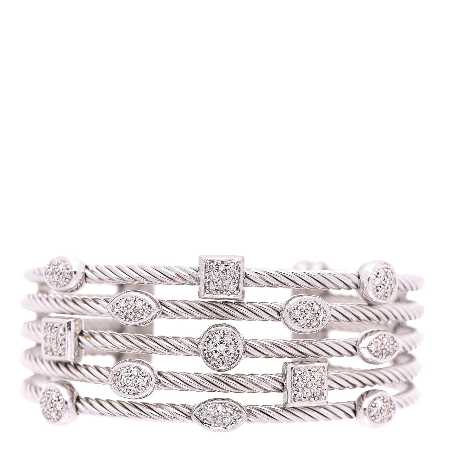 David Yurman Sterling Silver Diamond Five Row Confetti Cuff Bracelet 1 of 4