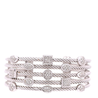 David Yurman Sterling Silver Diamond Five Row Confetti Cuff Bracelet 1 of 4