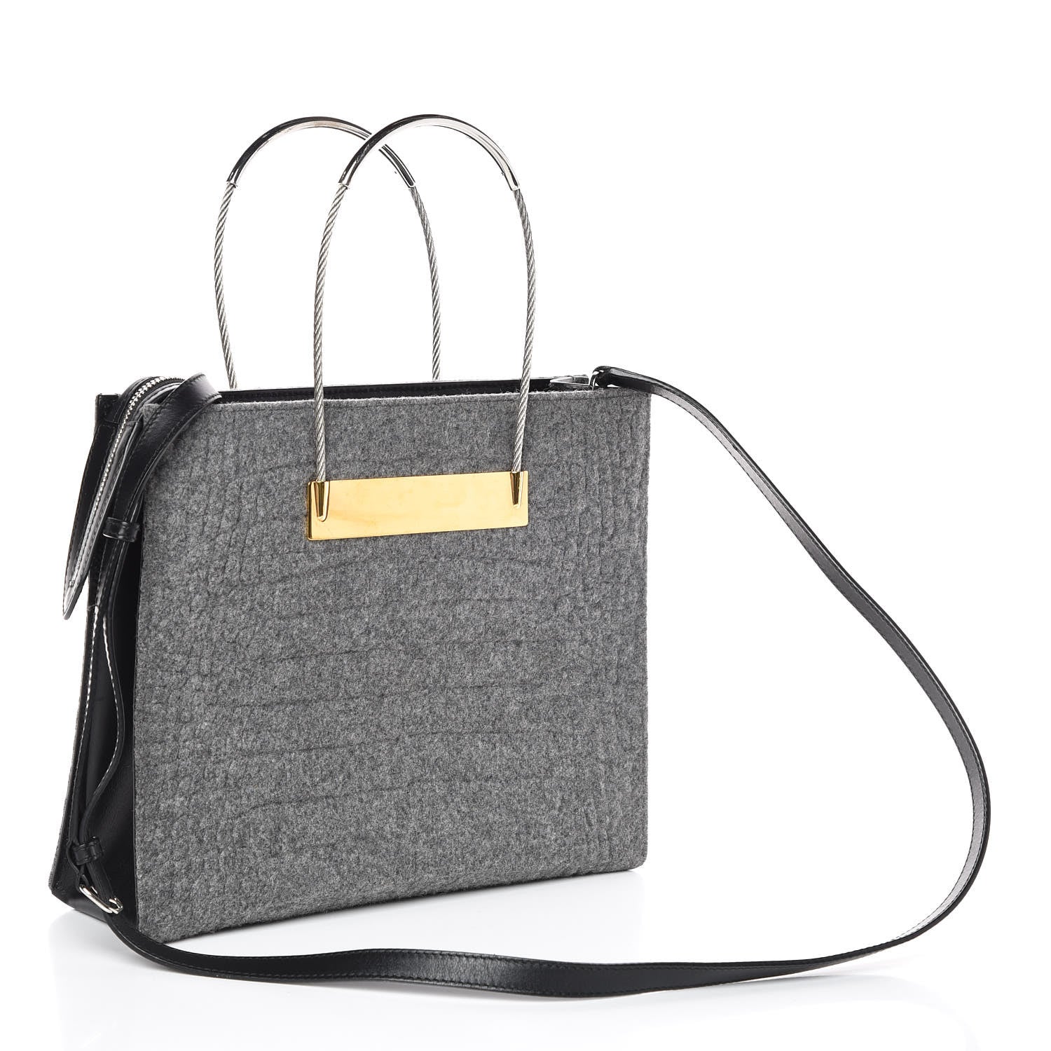 Balenciaga Crocodile Embossed Wool Small Cable Shopper Tote Grey 3 of 8