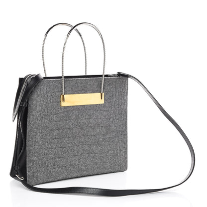 Balenciaga Crocodile Embossed Wool Small Cable Shopper Tote Grey 3 of 8