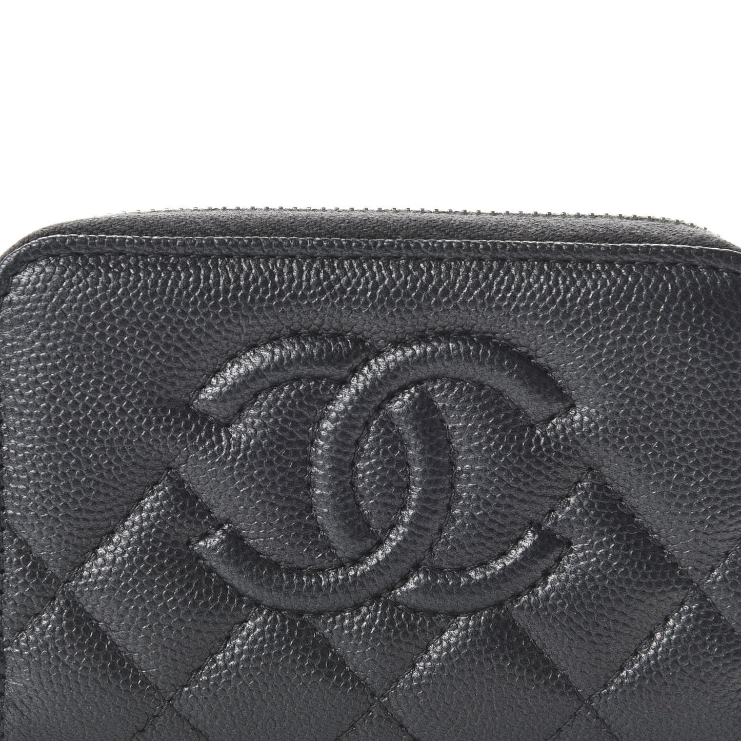 Metallic Caviar Quilted CC Zip Around Coin Purse Wallet Dark Grey