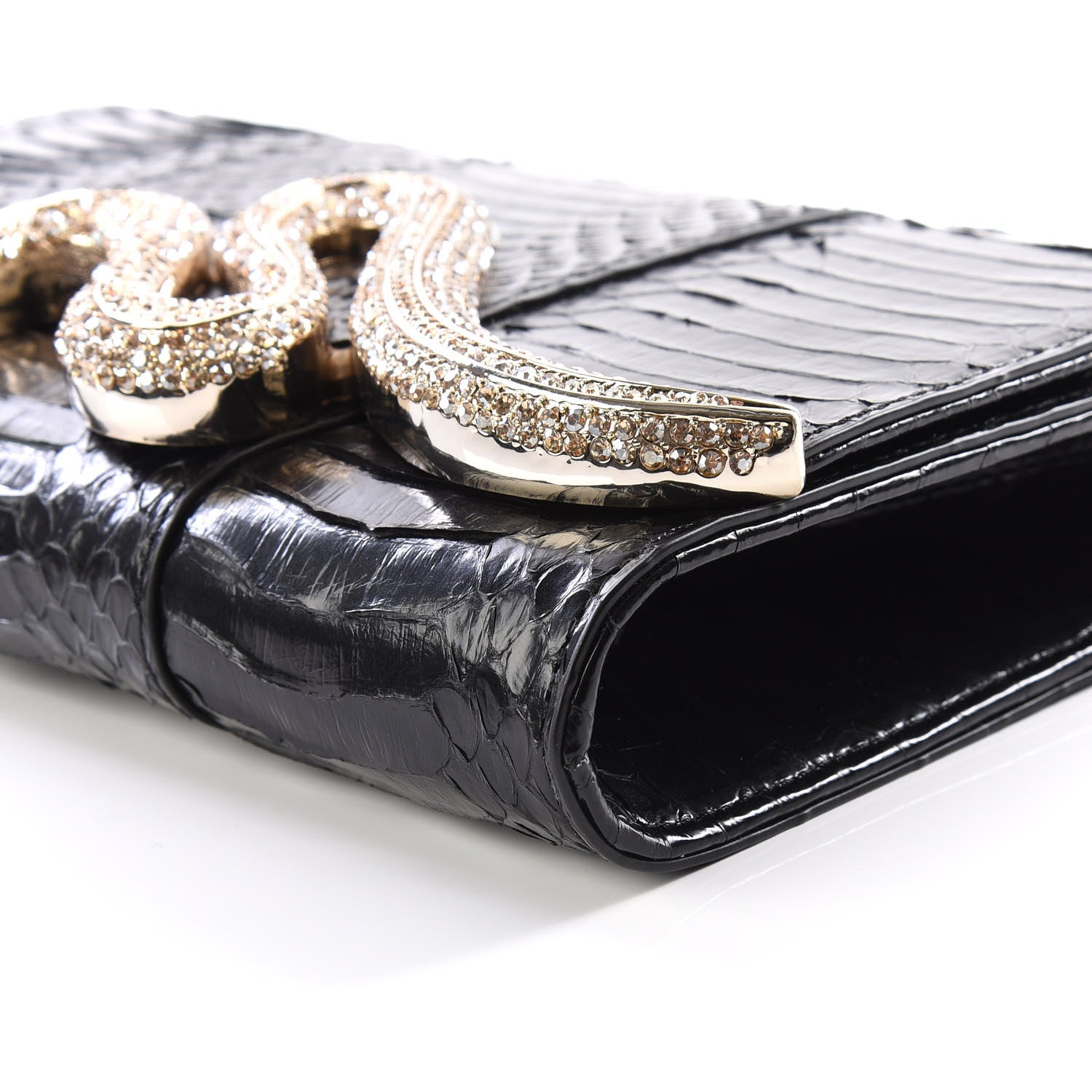 Judith Leiber Elaphe Crystal Serpent Clutch Champagne Black 6 of 8