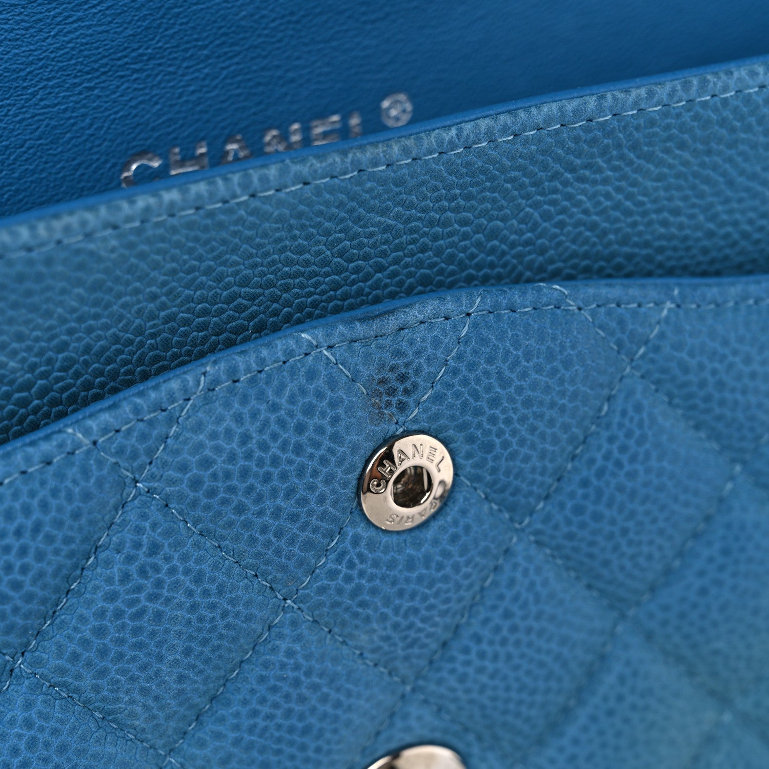 Chanel Iridescent Caviar Quilted Medium Double Flap Turquoise 14 of 18