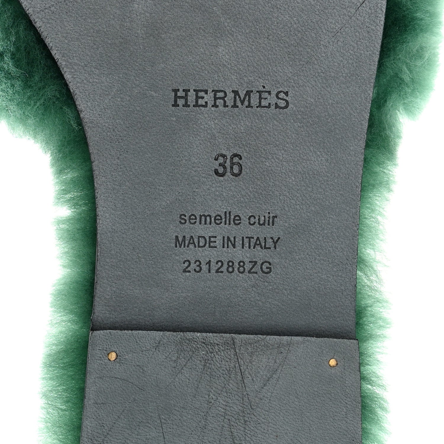 Hermes Woolskin Oran Sandals 36 Vert Anglais 6 of 8