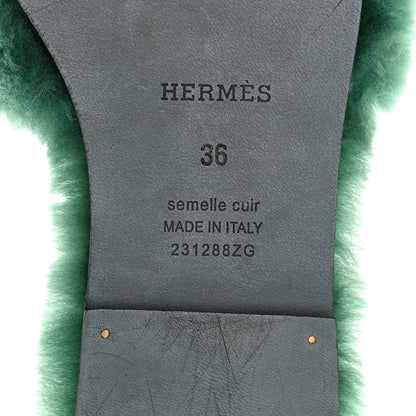 Hermes Woolskin Oran Sandals 36 Vert Anglais 6 of 8