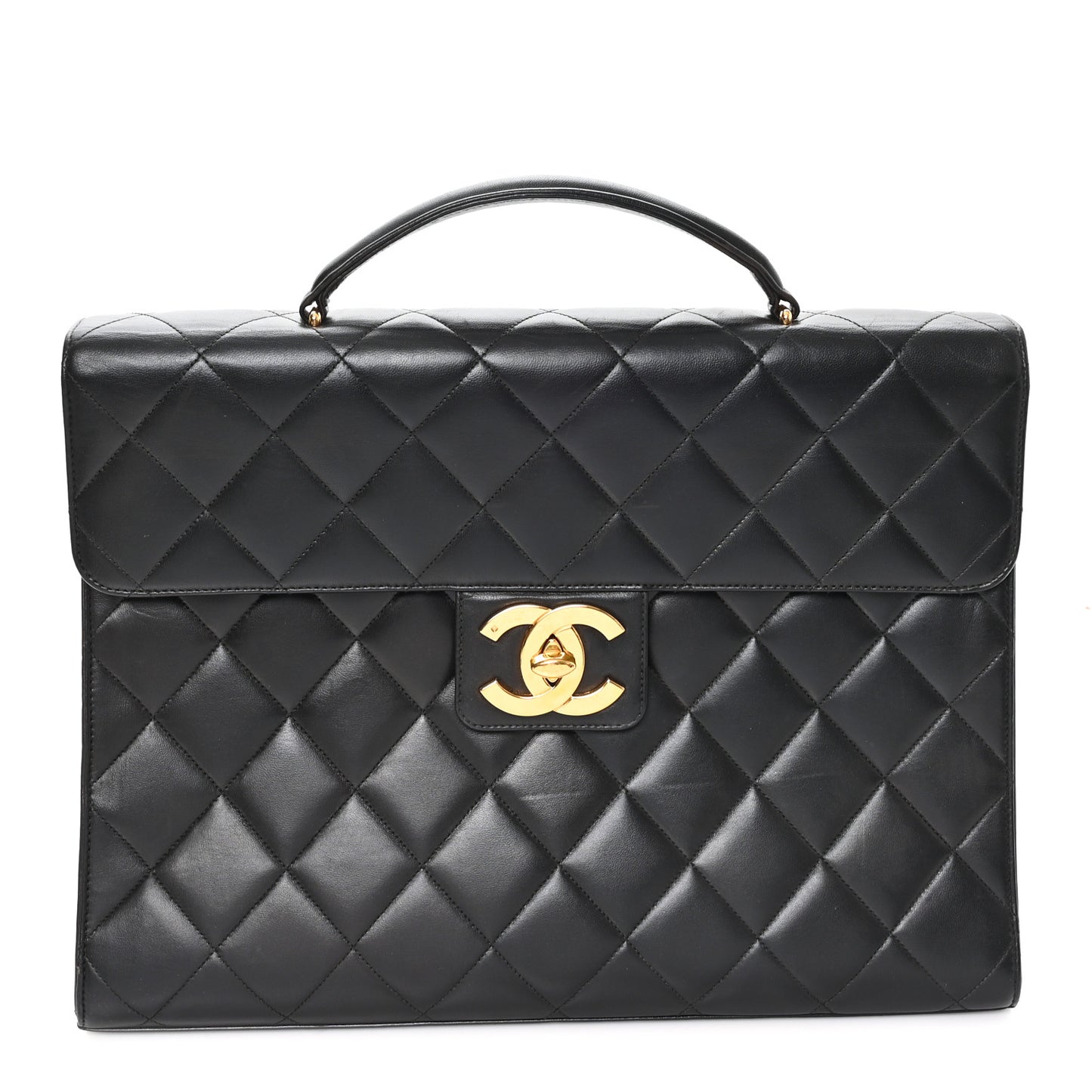 Lambskin Quilted Briefcase Laptop Bag Black