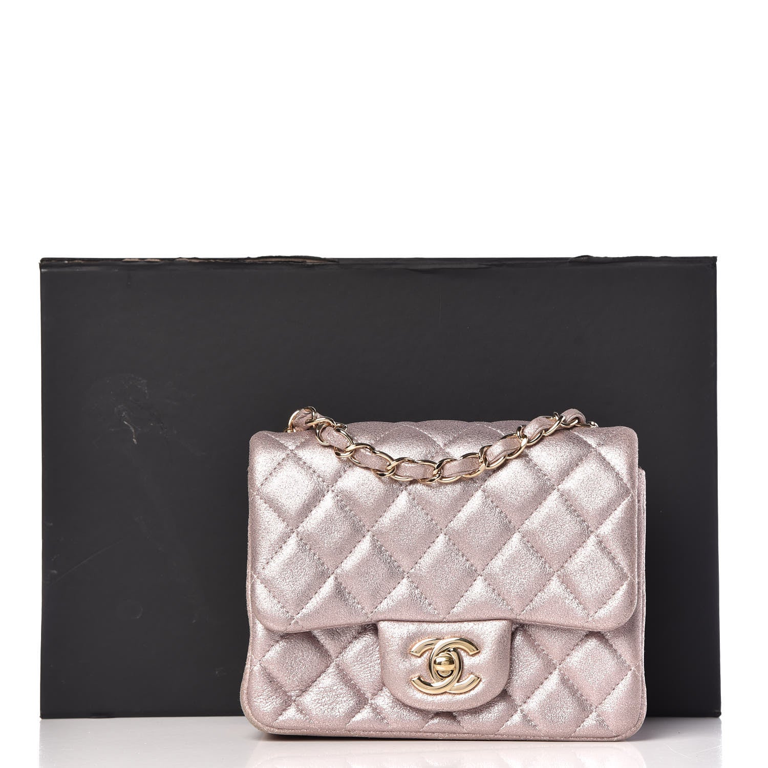 Chanel Metallic Goatskin Quilted Mini Square Flap Pink 10 of 10