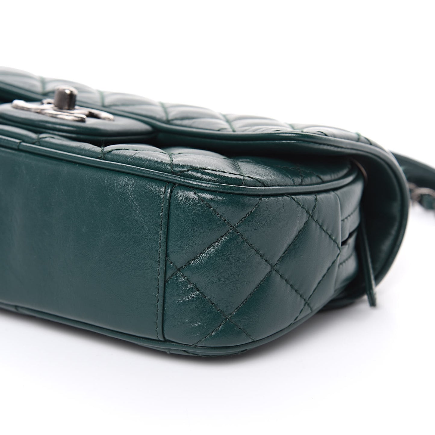 Aged Calfskin Quilted Small Easy Flap Green