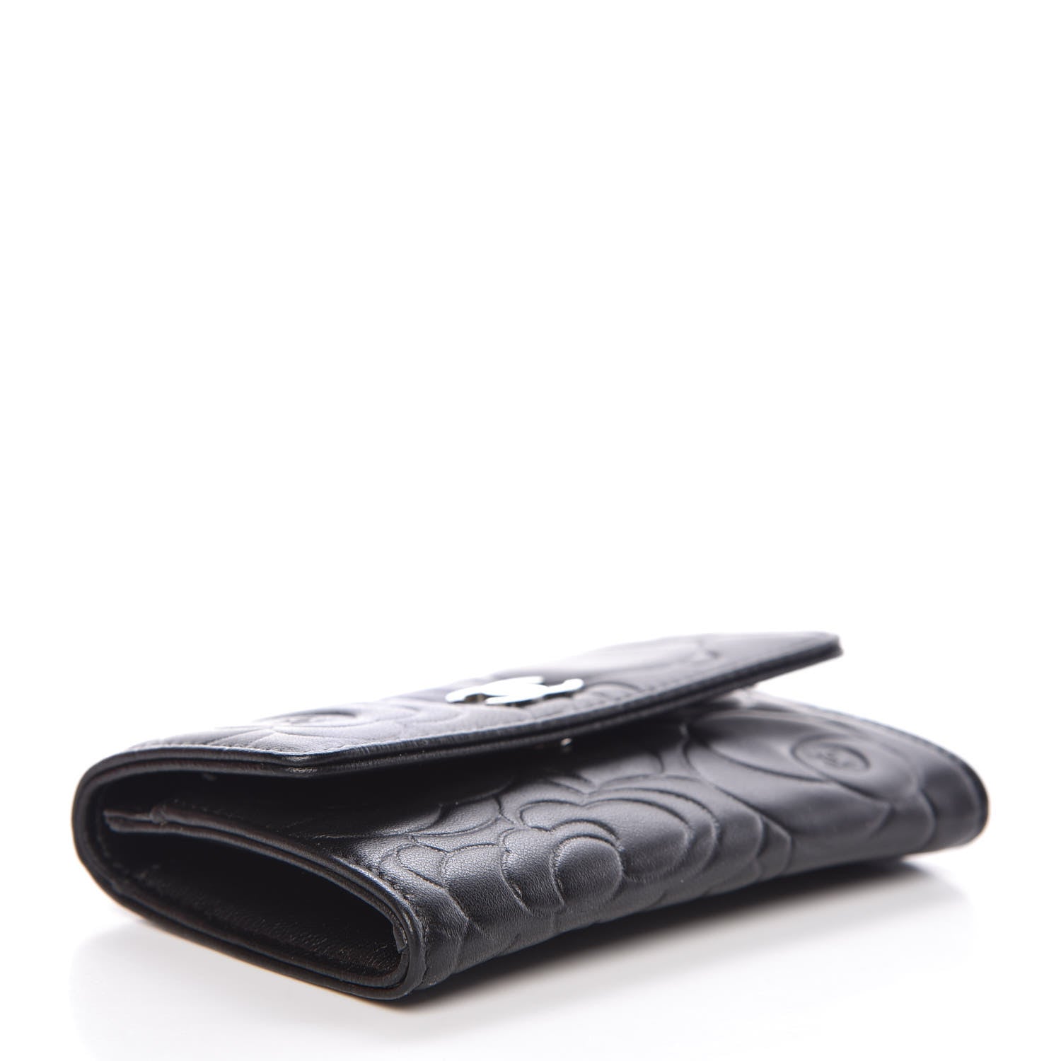 Chanel Lambskin Camellia Embossed Card Holder Wallet Black 4 of 11