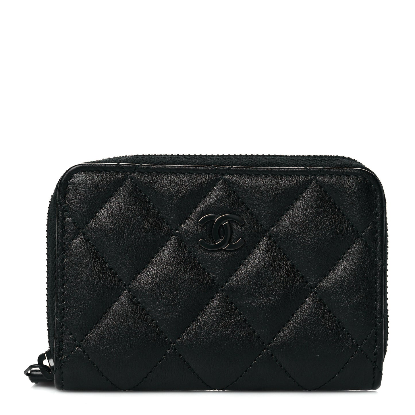 Calfskin Quilted Zip Coin Purse So Black