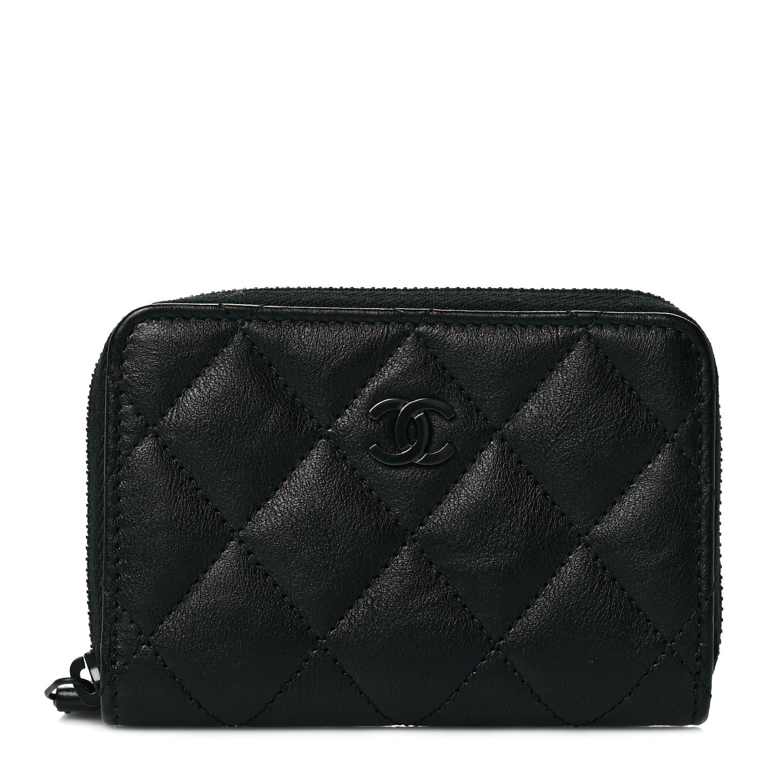 Chanel Calfskin Quilted Zip Coin Purse So Black 1 of 8