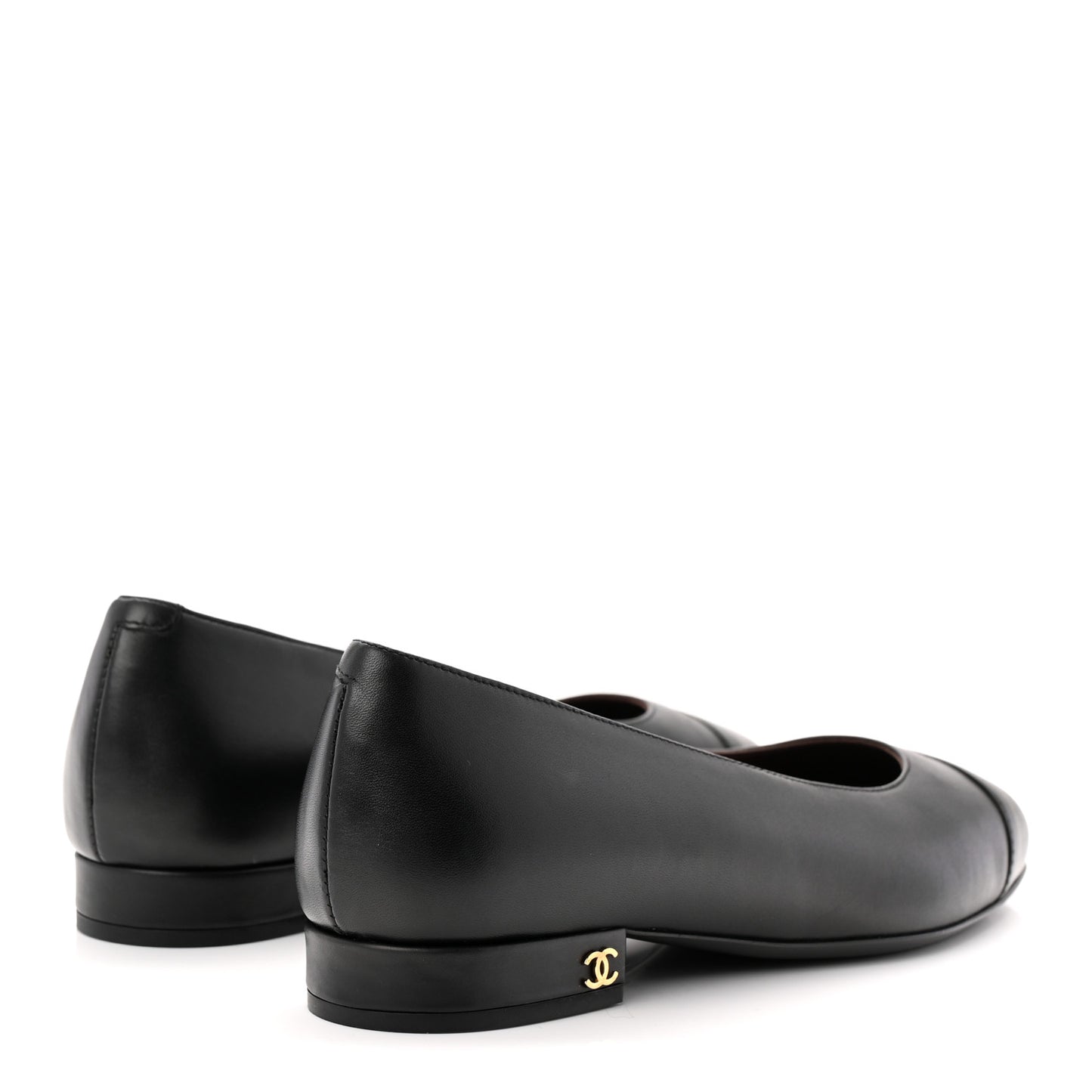 Lambskin Cap Toe CC Uniform Ballerina Flats 36.5 Black