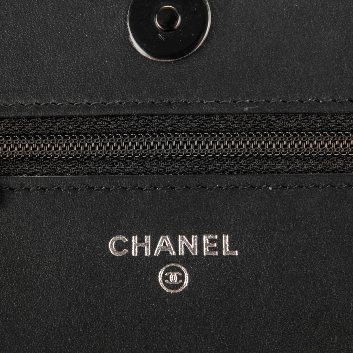 Calfskin Painted Chevron Embossed Boy Wallet On Chain WOC Black