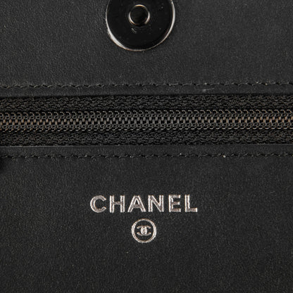 Chanel Calfskin Painted Chevron Embossed Boy Wallet On Chain WOC Black 6 of 9