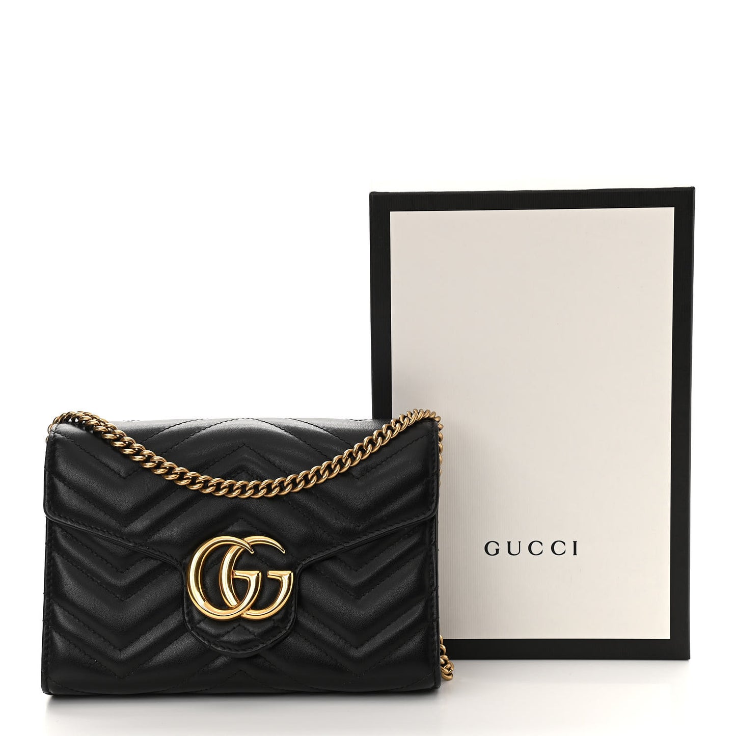 Calfskin Matelasse GG Marmont Chain Wallet Black