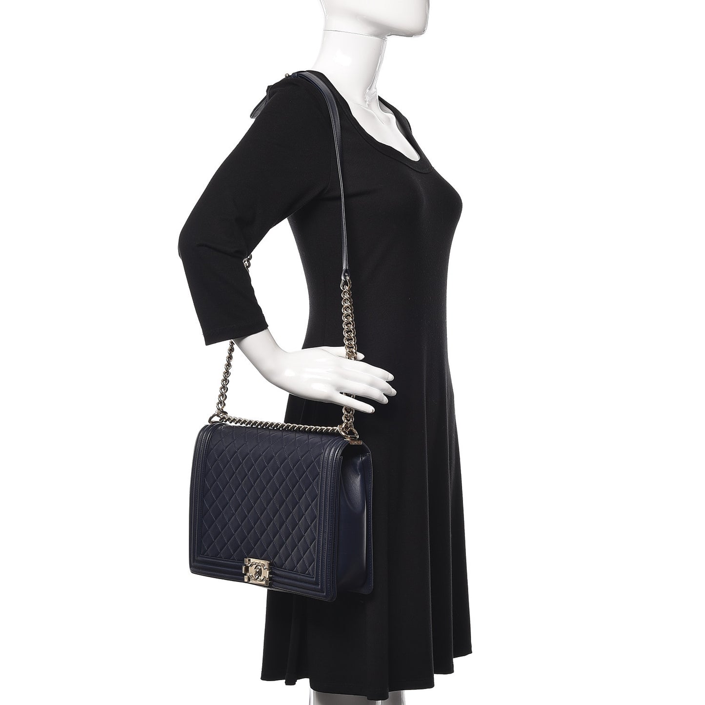 Lambskin Quilted Large Boy Flap Navy