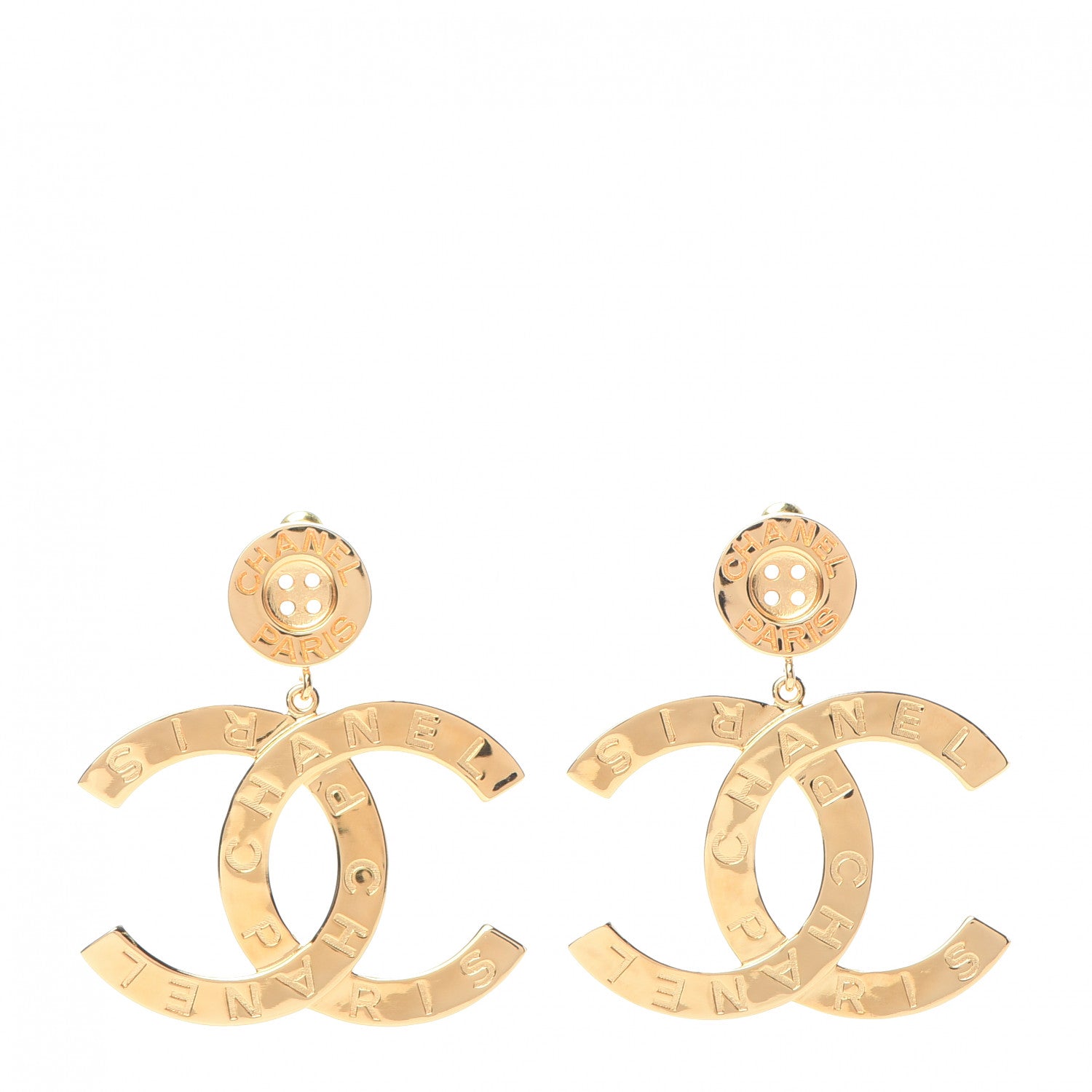 Chanel Metal Large Paris Button Earrings Gold 1 of 5