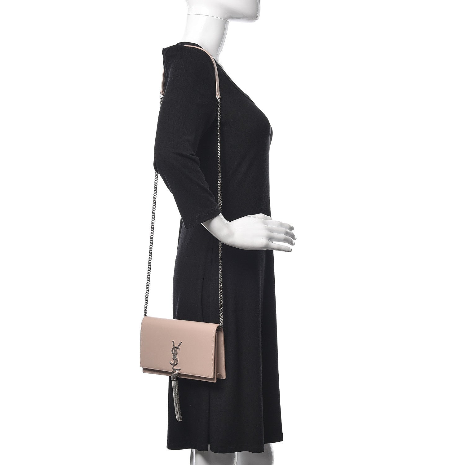 Saint Laurent Smooth Calfskin Classic Monogram Kate Tassel Chain Wallet Marble Pink 2 of 17