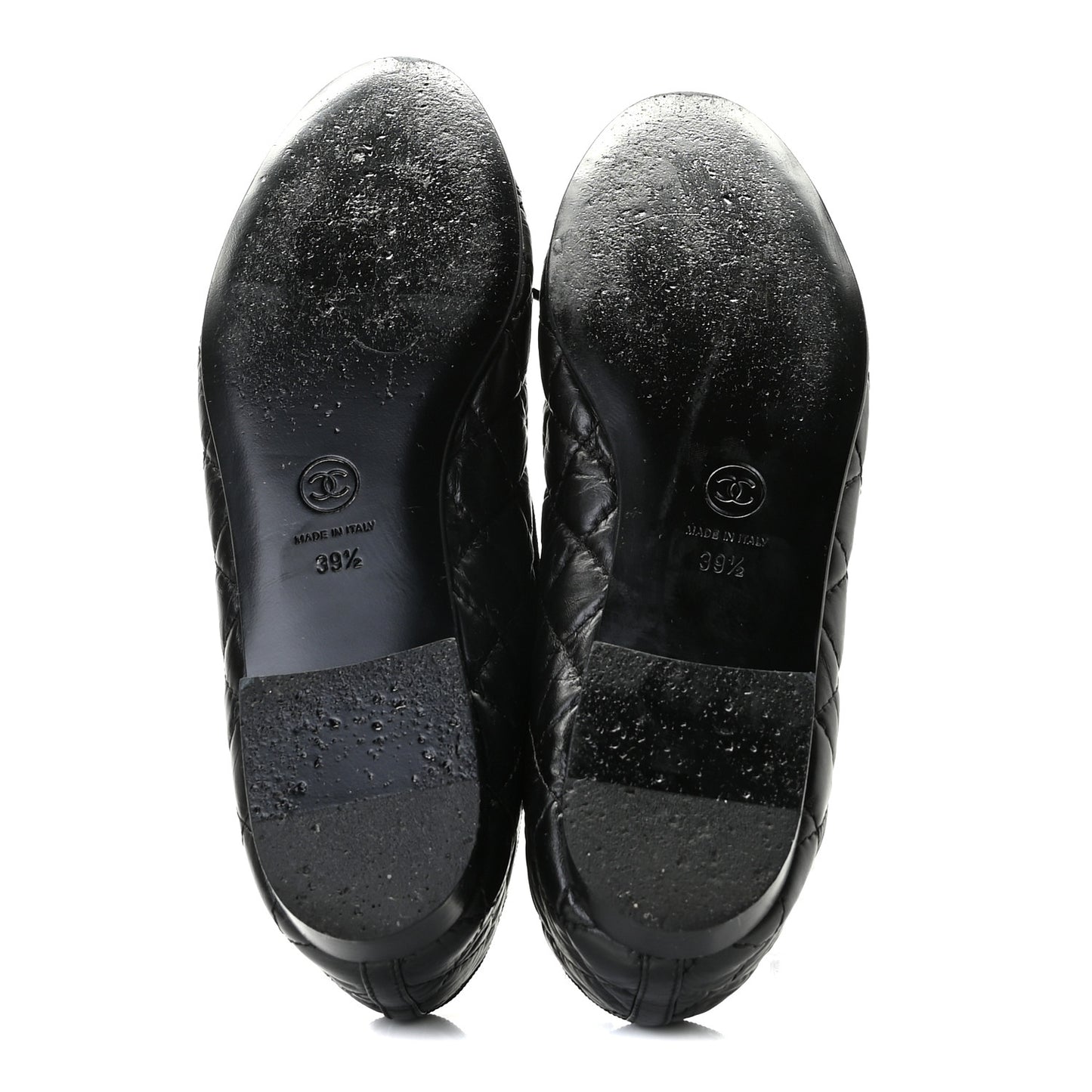 Aged Calfskin Quilted CC Cap Toe Ballerina Flats 39.5 Black