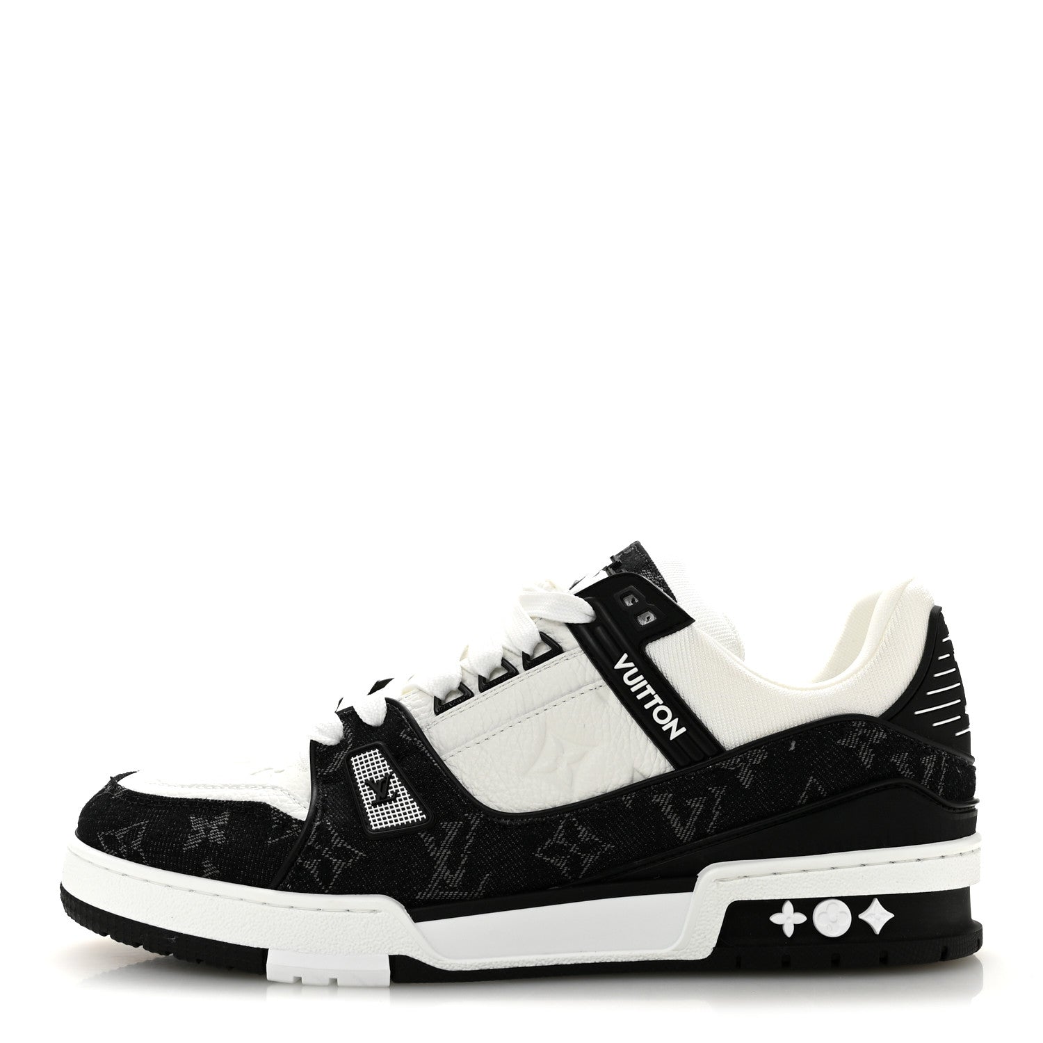 Louis Vuitton Calfskin Embossed Monogram Denim Womens LV Trainer Sneakers 41 Black 41 Black 1 of 9
