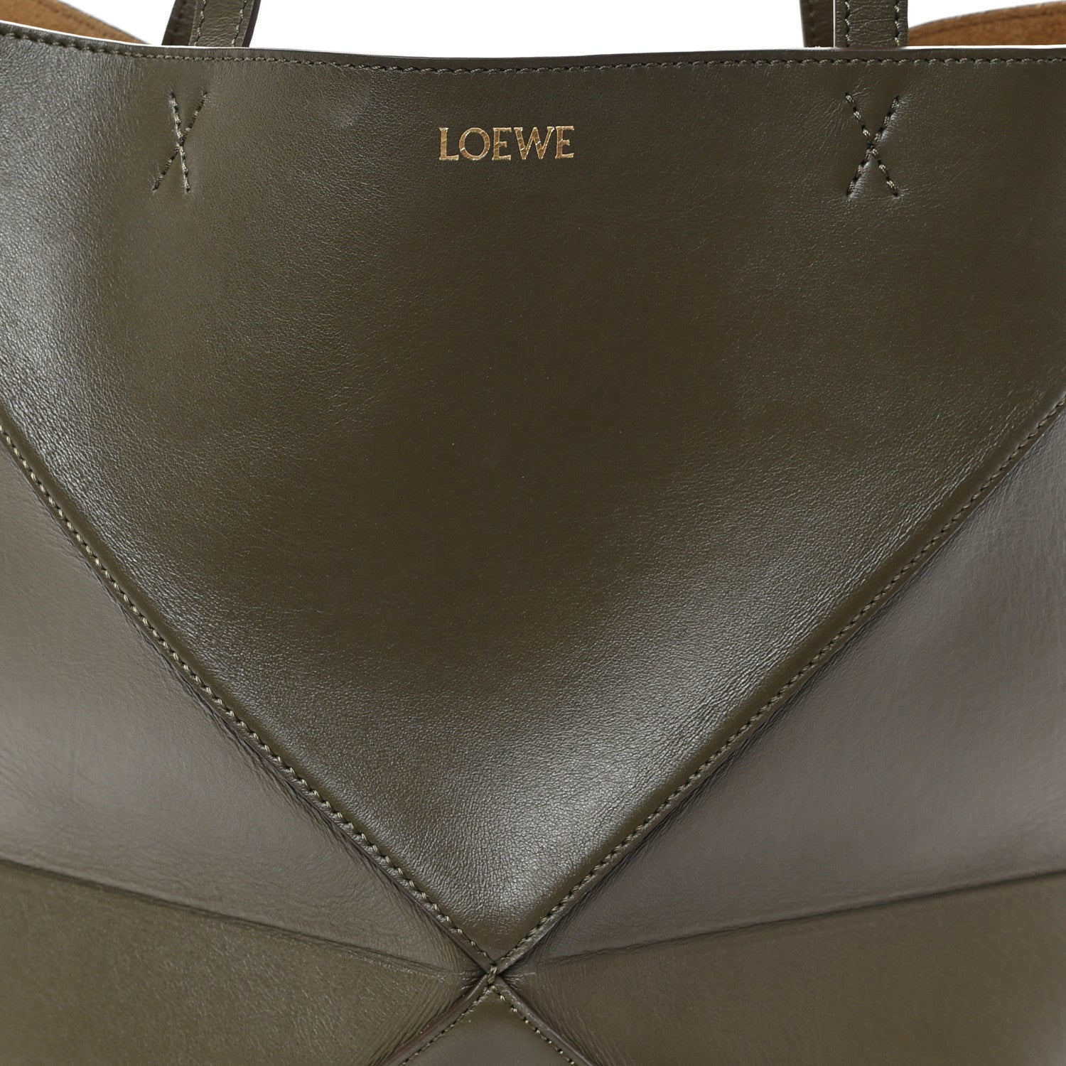 Loewe Shiny Calfskin Medium Puzzle Fold Tote Dark Khaki Green 7 of 9